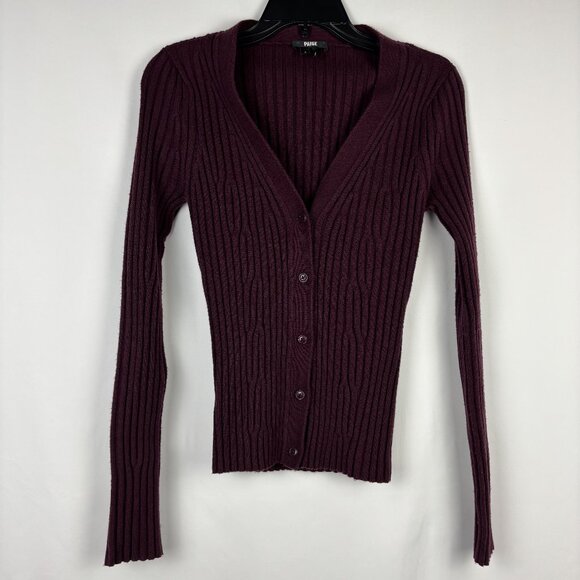XS Button Up Cardigan V Neck Long Sleeve Soft Stretch Paige Shirin Ribbed Top - Picture 2 of 10